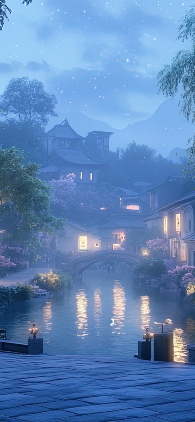 小镇的宁静蓝调时刻