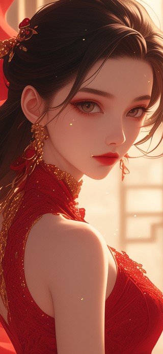 4K 红衣古风美女