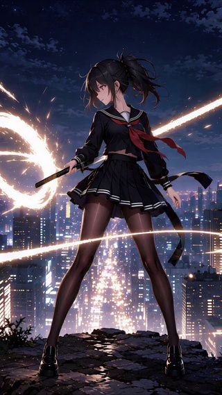 持剑黑丝少女