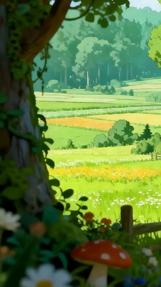 护眼绿景树木房屋