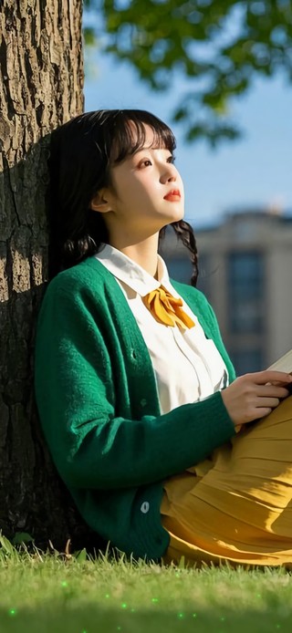 花漾壁纸|树荫下的少女