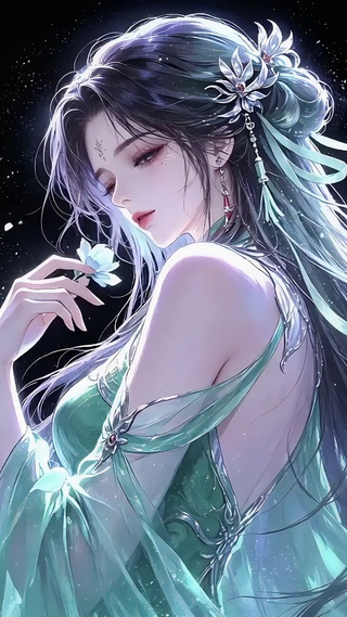 唯美古风森系拈花少女