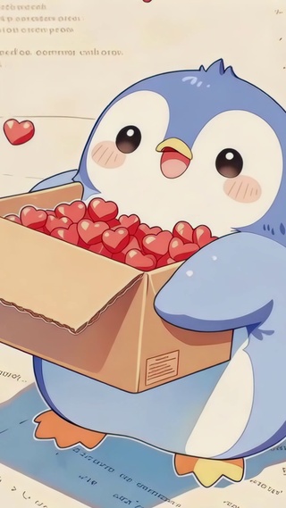 暖调情书爱心企鹅