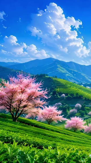 护眼春日茶山晴景