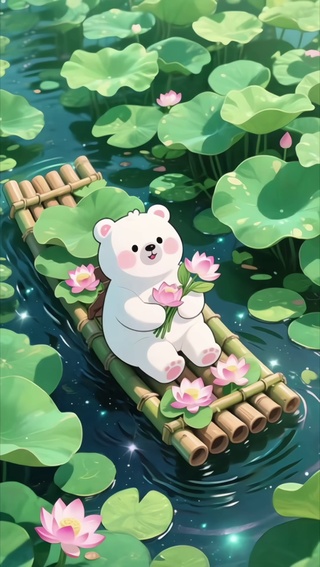 荷花间的小熊