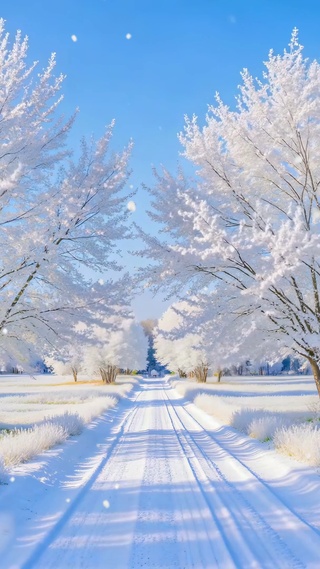 唯美冬季下雪天小道