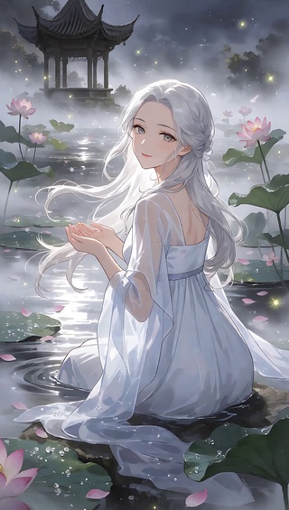 池塘少女(无缝)