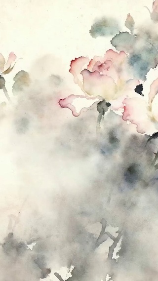 墨画花朵景色