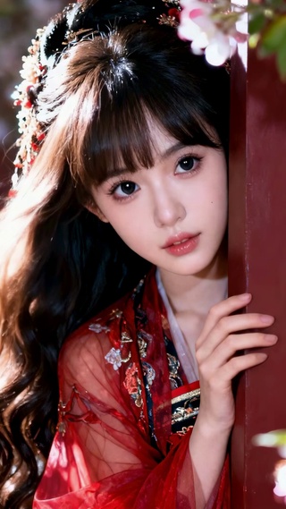 清纯古风桃花红墙国风清纯女孩