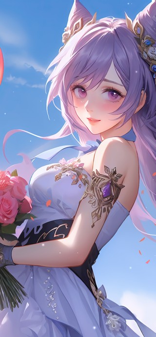 蓝天捧花女孩