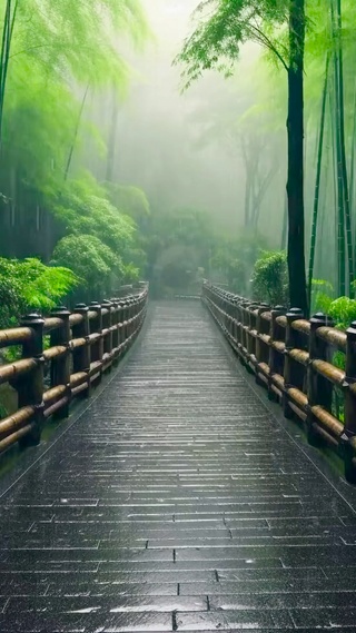 幽静雨天竹林