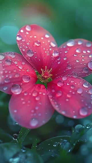 唯美早晨朝露清新红花雨景