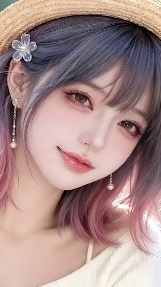 治愈微笑草帽少女