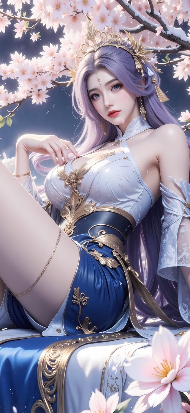 月色樱花下女孩