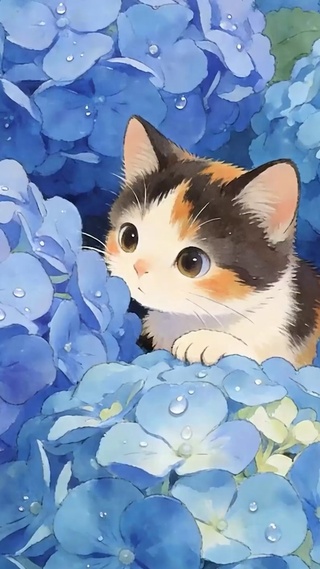 花朵中猫咪