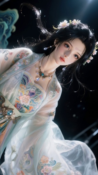 星夜古风花饰彩绸仙姿少女