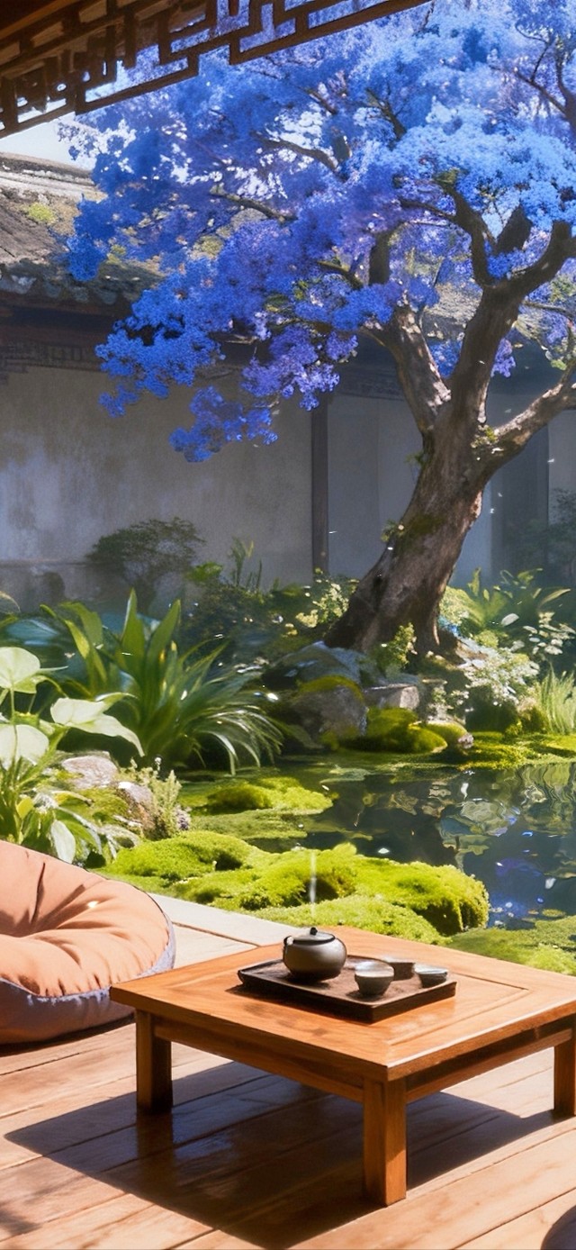 庭院赏花品茶