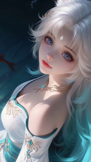 池边莲花旁的狐耳少女