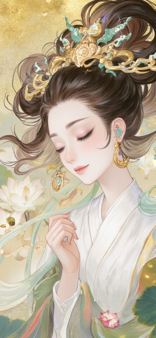 花漾壁纸|莲池旁的古风仙女