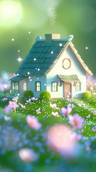 护眼小清新树木房屋