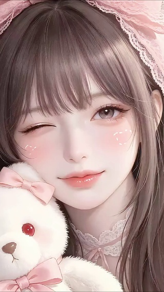 抱白熊的甜妹少女