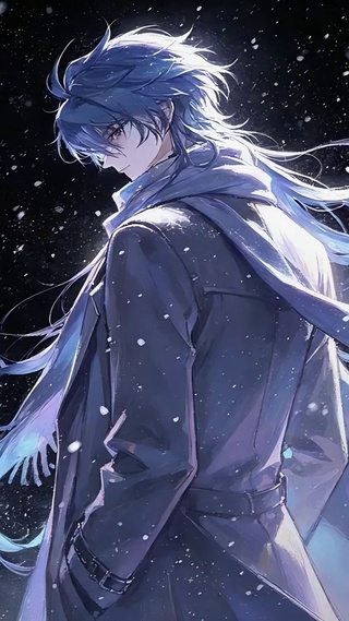    星空雪下的紫发美男