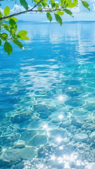 澄澈清凉海湾风景
