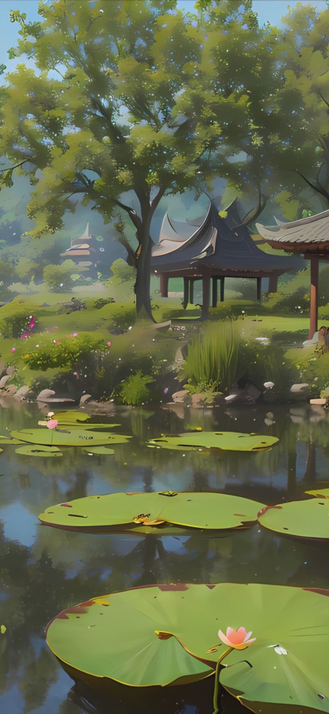 护眼树木荷塘景色