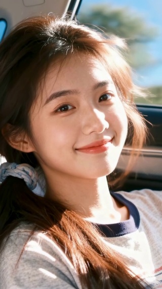 阳光车内甜美元气少女