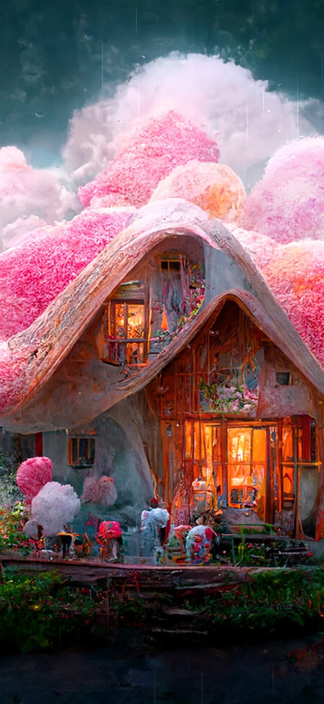 唯美梦幻仙境雨天棉花糖小屋