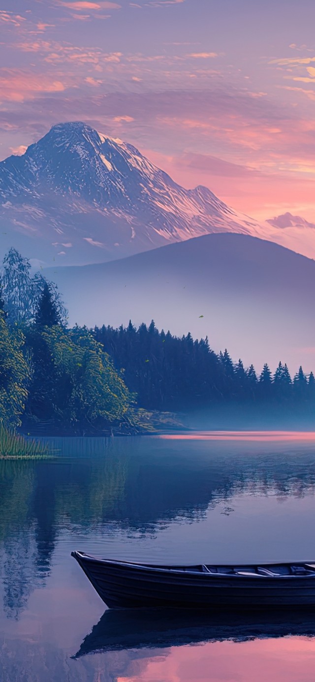 静谧晚霞下的微光湖泊