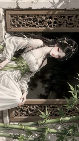 古风竹林窗边少女
