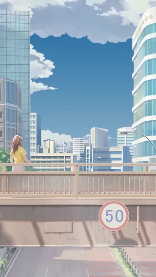 治愈插画城市天桥少女