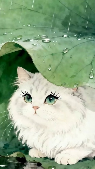 雨天躲雨猫咪