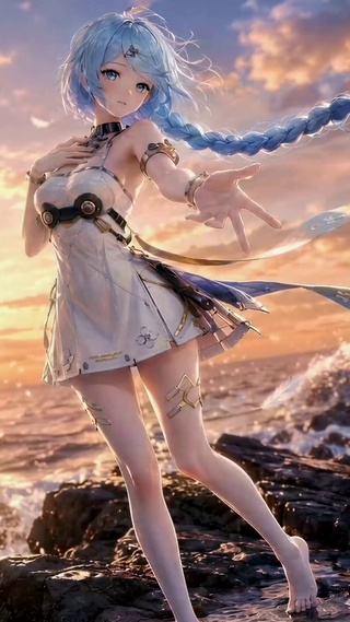 海边落日少女