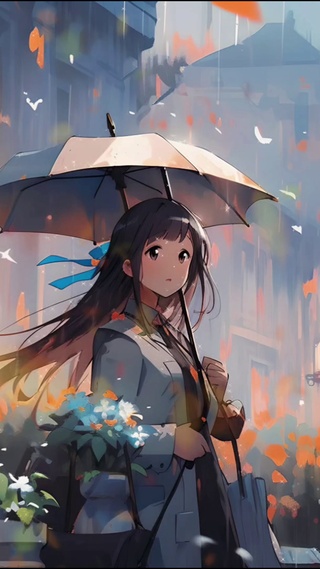 雨中撑伞女孩