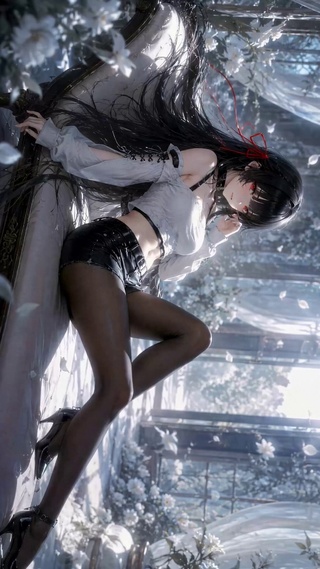 黑发花影少女