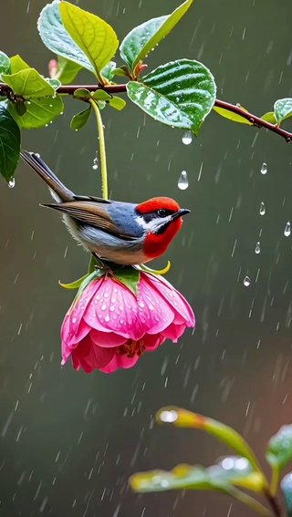 雨中努力的鸟儿有多美