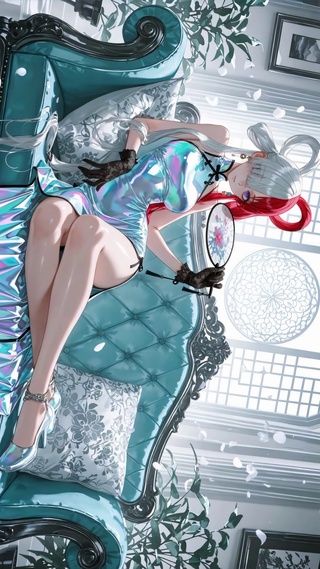 炫彩执扇长腿少女