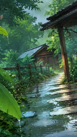 雨中乡间治愈小屋风景