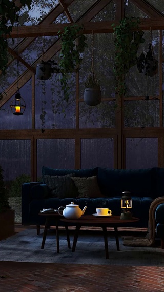 雨天舒适的室内花园