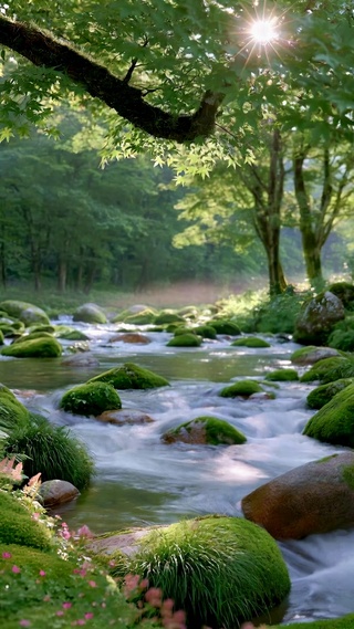静谧清新林间溪流美景