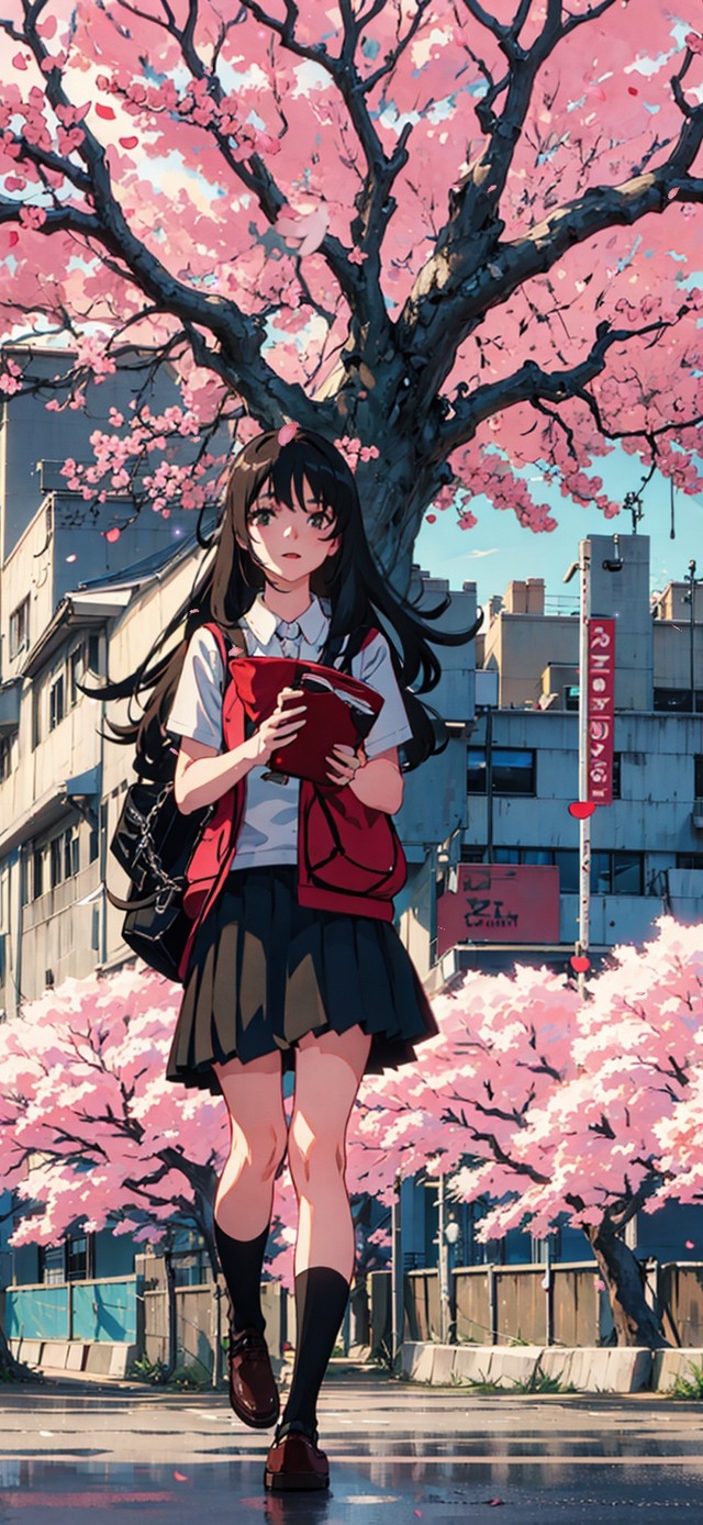 4K唯美日系樱花街道少女