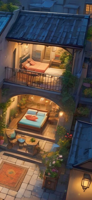 夜晚温馨小屋小院