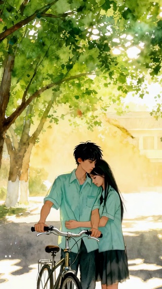 梧桐巷的单车约定林荫下青涩情侣