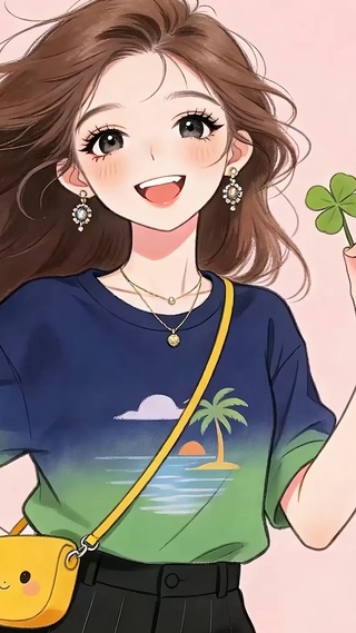 可爱女孩拿着幸运草