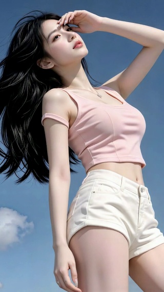晴空下的清纯美女