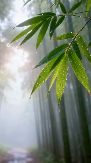 雨后晨光清新竹林
