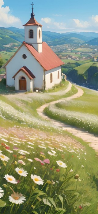 通往教堂的雏菊小路