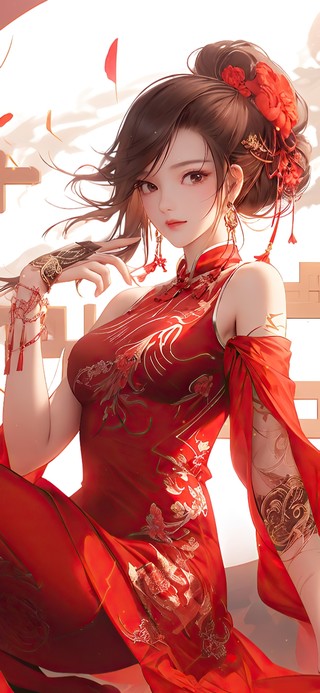 国风红裙美少女